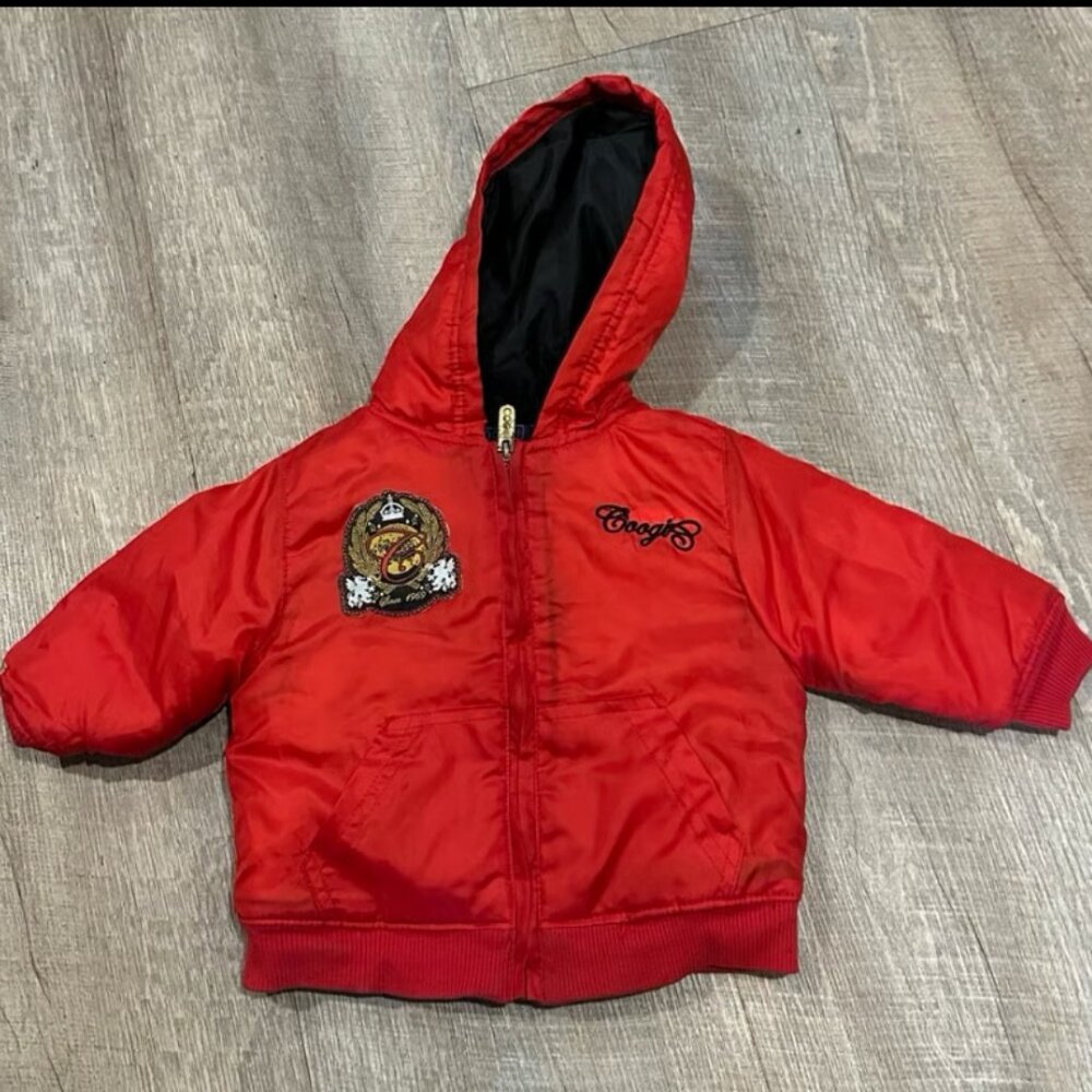 Vtg COOGI Jacket Unisex Red Hooded Full Zip Logo Lined Coat 12months